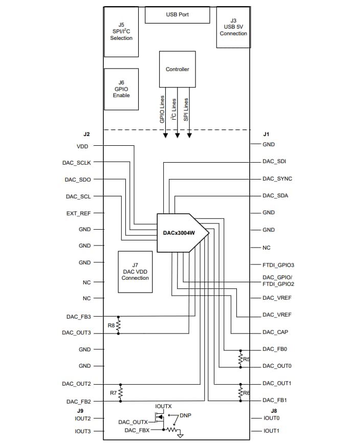 Schematic - Texas Instruments DAC63004WCSP-EVM Evaluation Module